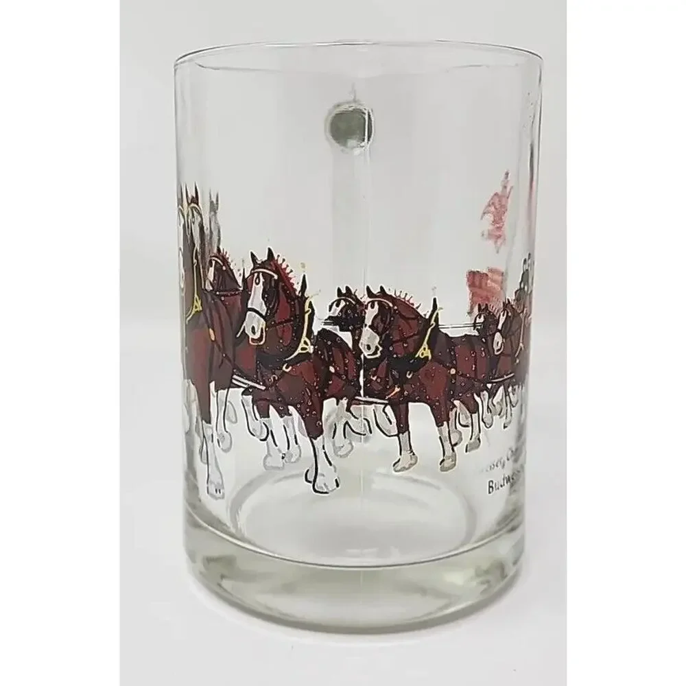 1970's Rare Budweiser Clydesdales Mug Beer Glass Barware Man‎ Cave 12oz U94